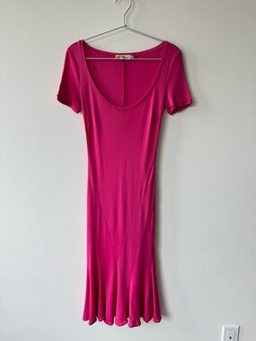 Blumarine Bright Pink Nylon Mermaid Cut Dress - Made In Italy - Size 40IT